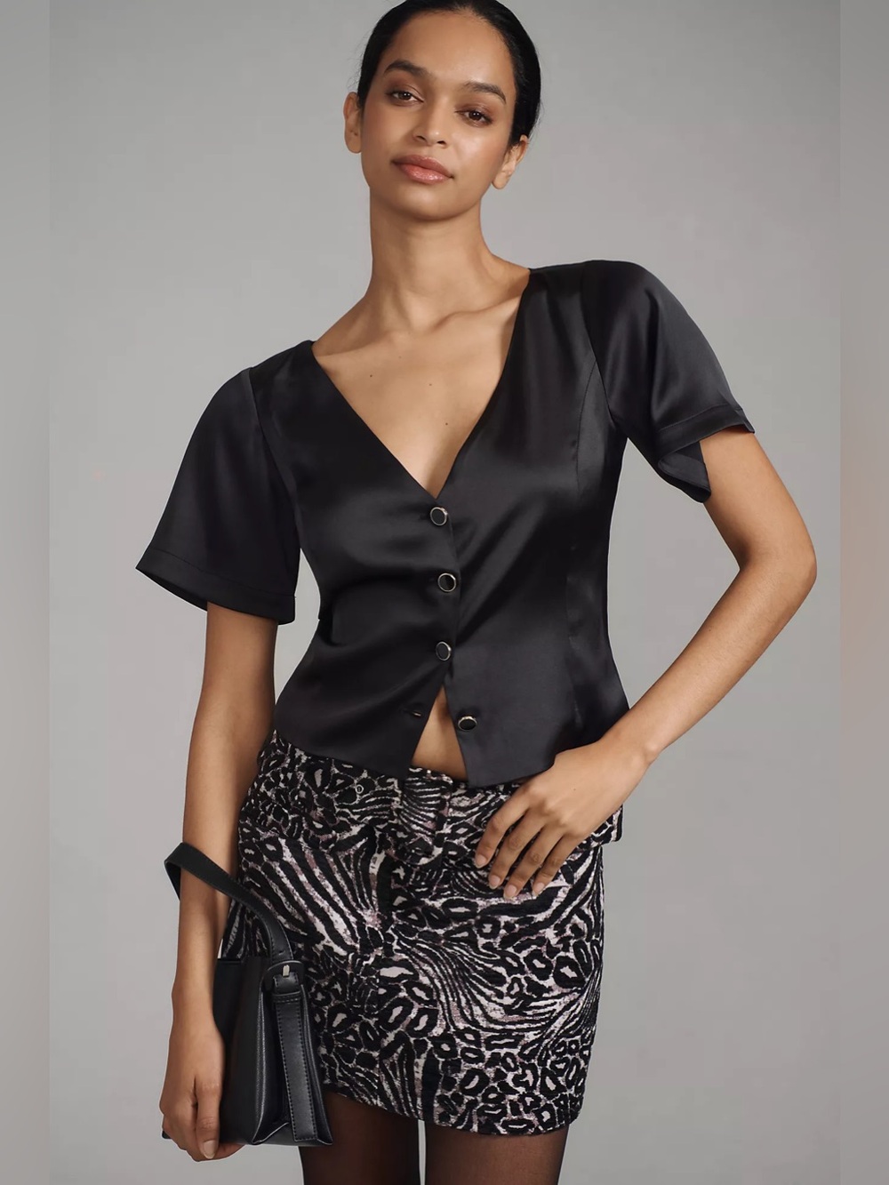 By Anthropologie Short-Sleeve Structured Shine Top Size L New With Tags